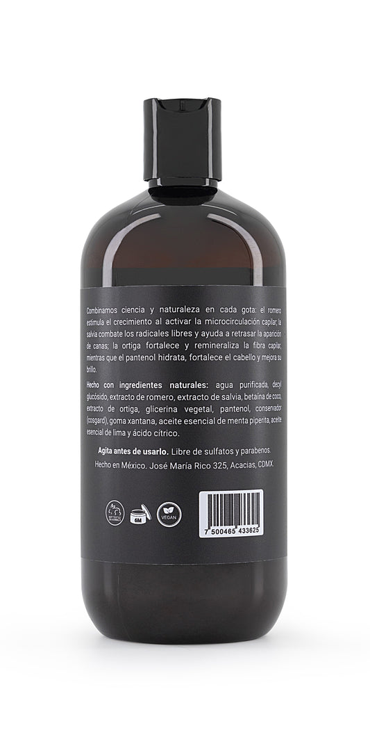 Shampoo para Hombres 480 ml. Fórmula Natural, Prevención de Caída Cabello y Canas.