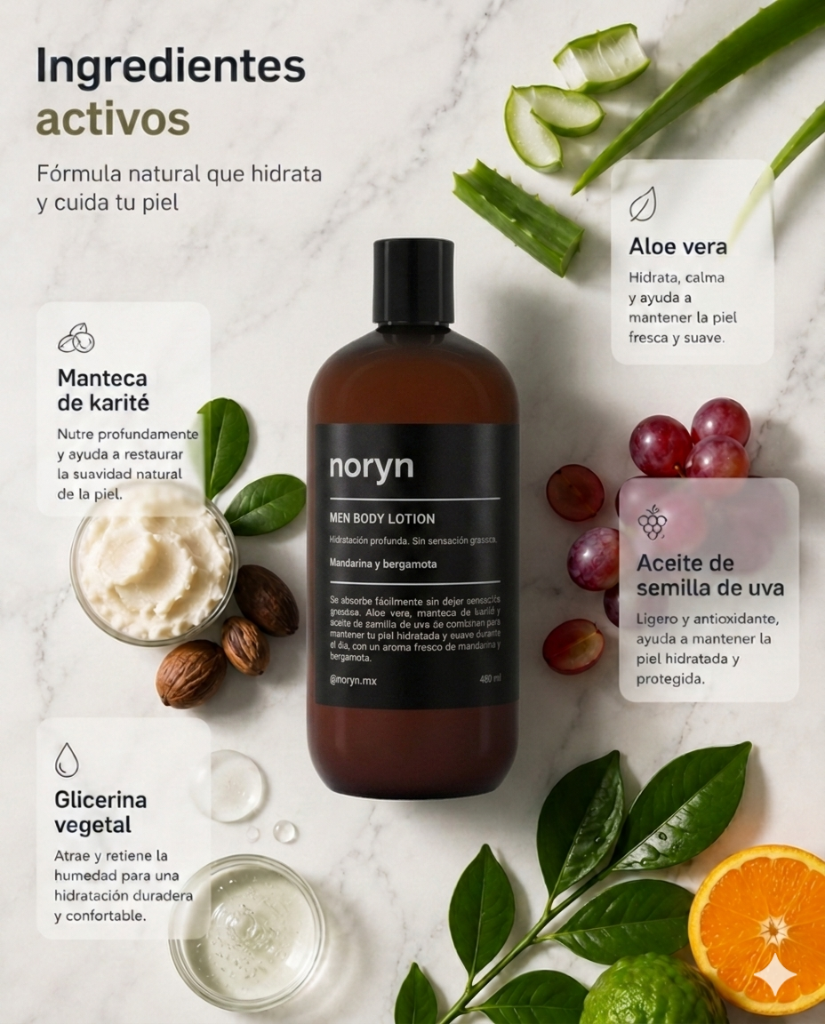 Crema Corporal para Hombre de Rápida Absorción 480 ml - Hidratación Profunda Sin Sensación Grasosa - Mandarina y Bergamota