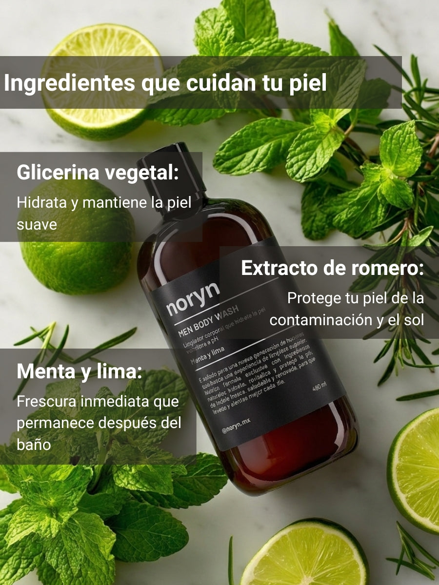 Body Wash para Hombres 480 ml. Fórmula Natural Menta y Lima