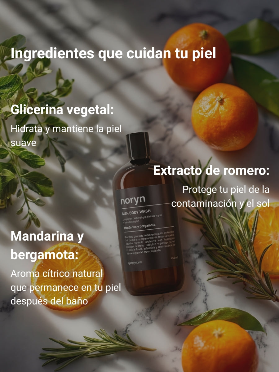 Body Wash para Hombres 480 ml. Fórmula natural mandarina y bergamota
