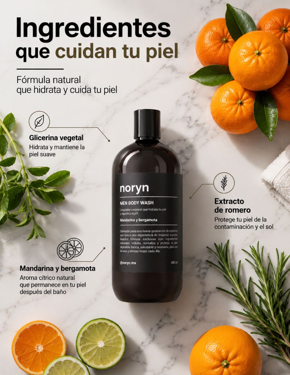 Body Wash para Hombres 480 ml. Fórmula natural mandarina y bergamota