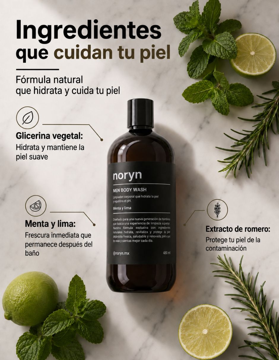 Body Wash para Hombres 480 ml. Fórmula Natural Menta y Lima