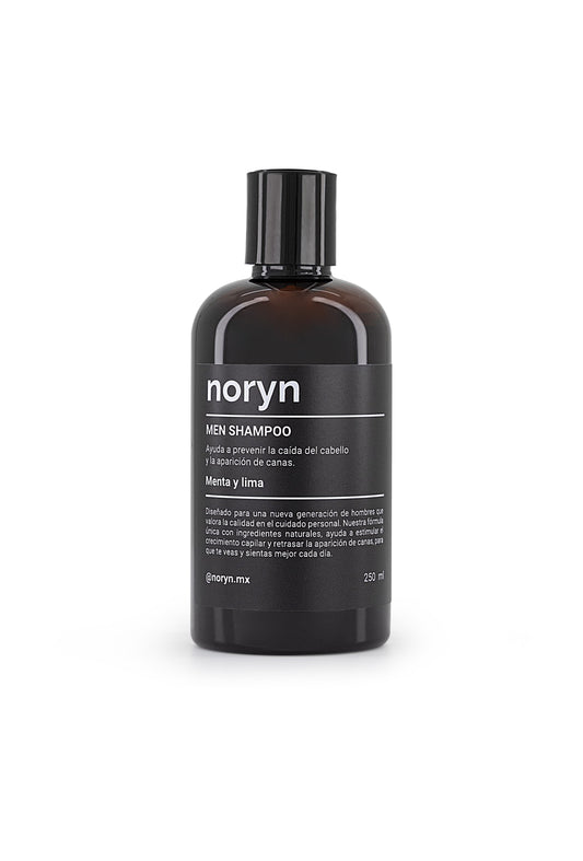 noryn Shampoo para Hombres 250 ml | Fórmula Natural, Prevención de Caída de Cabello  y Canas