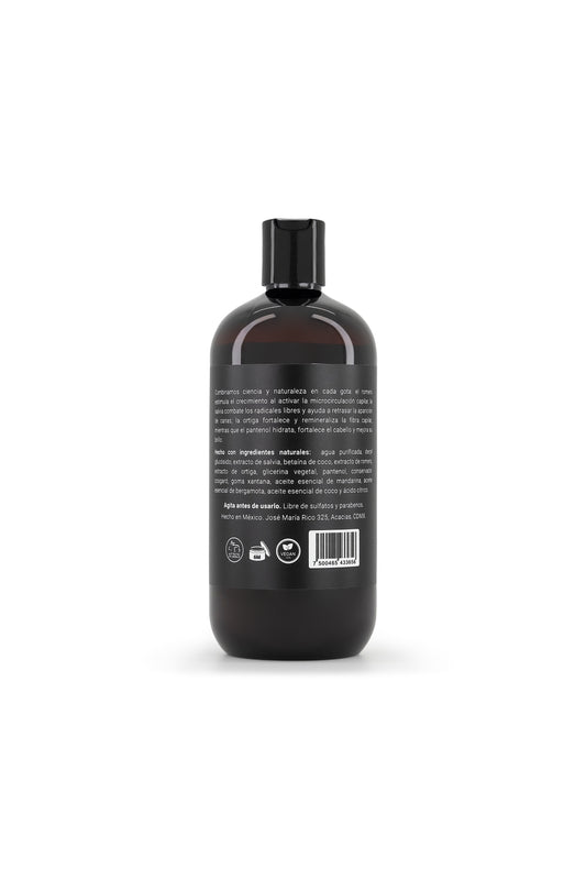 Shampoo para Hombres 480 ml. Fórmula Natural Mandarina y Bergamota. Prevención de Caída Cabello y Canas.