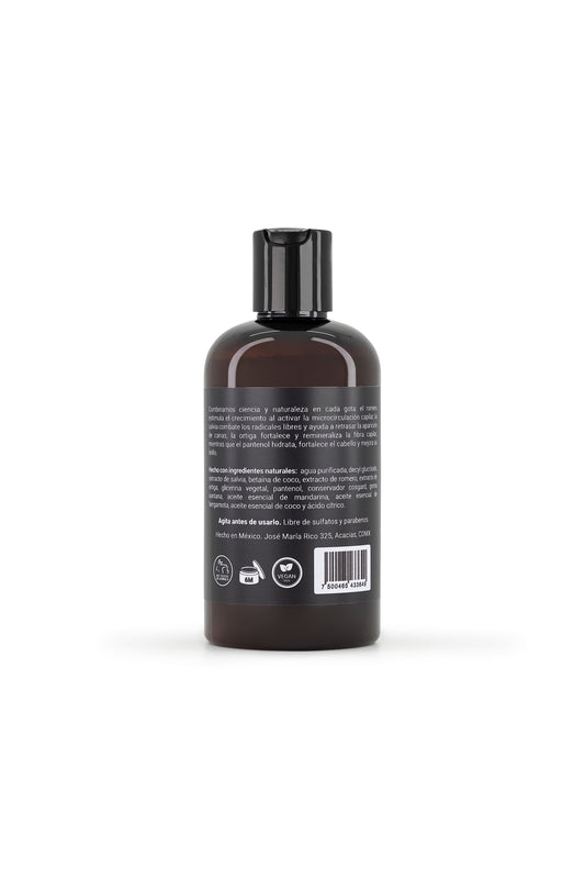 Shampoo para Hombres 250 ml. Fórmula natural mandarina y bergamota. Fortalecimiento y cuidado diario.