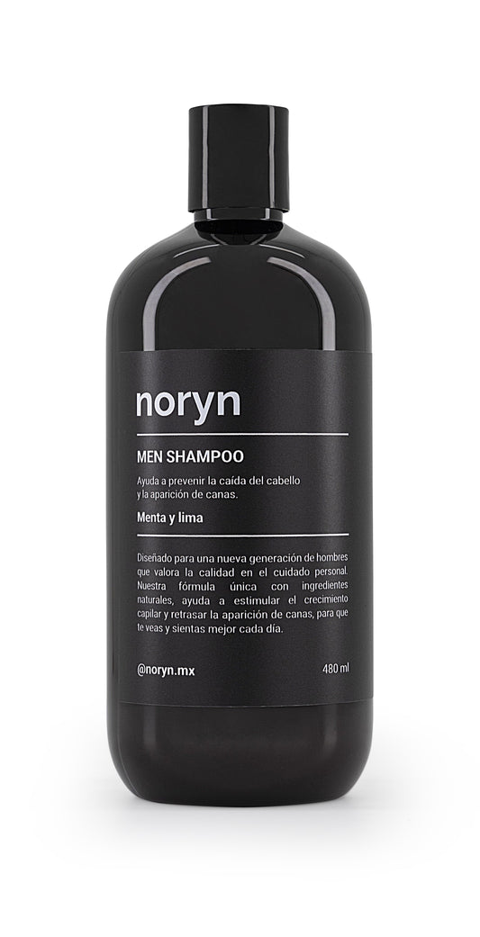 noryn Shampoo para Hombres 480 ml | Fórmula Natural, Prevención de Caída Cabello y Canas.
